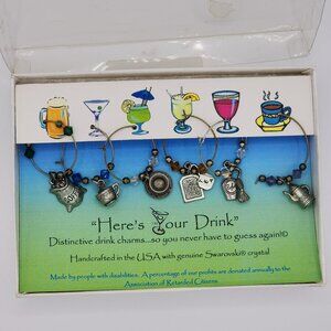 "Heres Your Drink" Swarovski Crystal Drink Charms Set Of 6